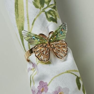 C & F Enterprises Inc Jeweled Butterfly Napkin Rings Gold Set of Four, Set of Four, Gold