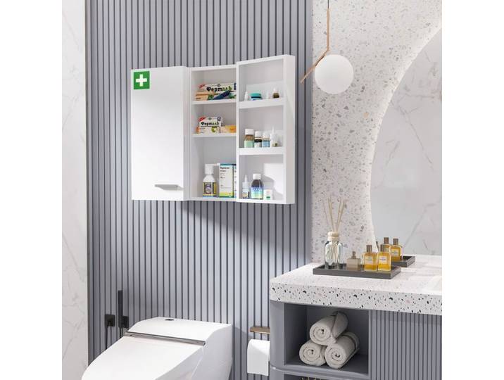 Plaque épaissieKleankin armoire à pharmacie 2 portes 6 étagères armoire à pharmacie murale en acier blanc 55x18x60cm pour le stock