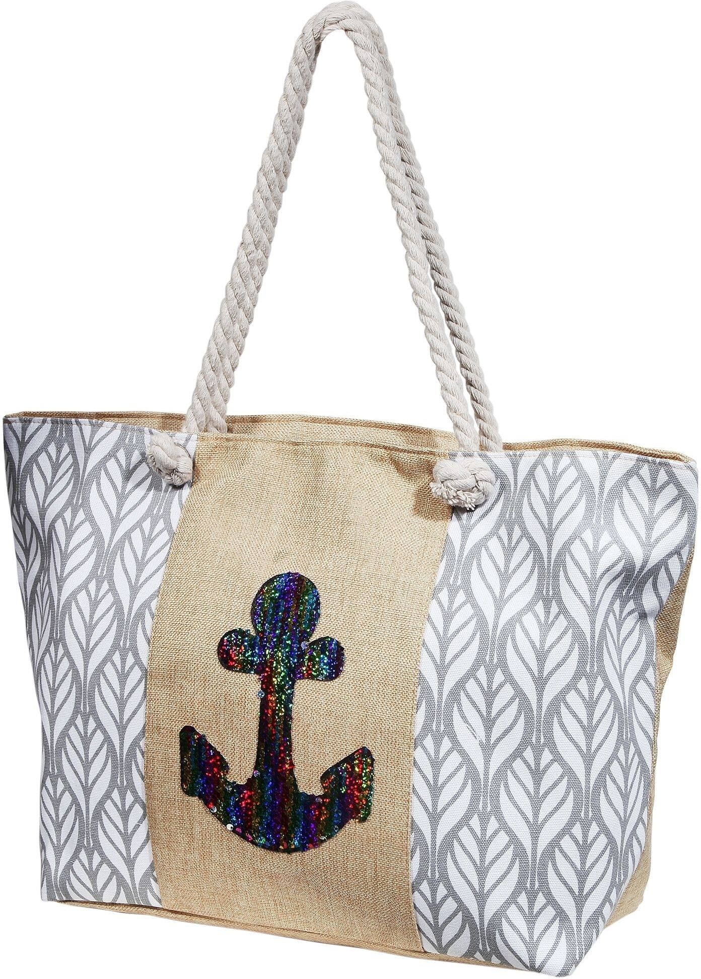 Strandtasche CHAM CHAM "Damen Handtasche aus Textil, Maße: 58x36x15cm", Damen, grau, Textil, Taschen Strandtasche