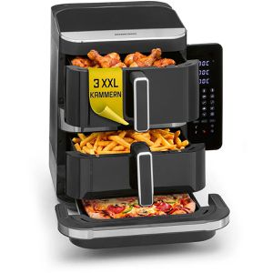 GOURMETmaxx Heißluftfritteuse FryUp3 XXL, 12 Programme, 2800 Watt, 3 Kammern mit 6,5 / 4,5 / 2,4 Liter