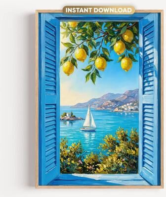 Uplift Essentials Mediterranean Lemon Tree Prints Italian Landscape Wall Art Modern Cottagecore Canvas Painting For Spring Home Decor style 12 16x20 In