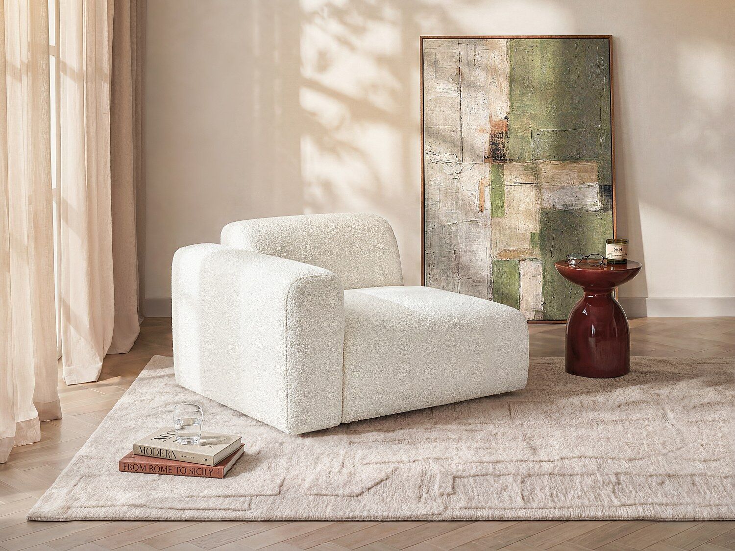 Unique Módulo sillón de ángulo izquierdo en tela bouclé blanco de Maison Céphy - POGNI
