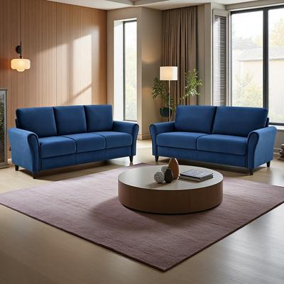 ZWYO HOSIMU 2-Piece Plush Fabric Sofa Set with Curved Arms, 3-Seater Sofa & Loveseat
