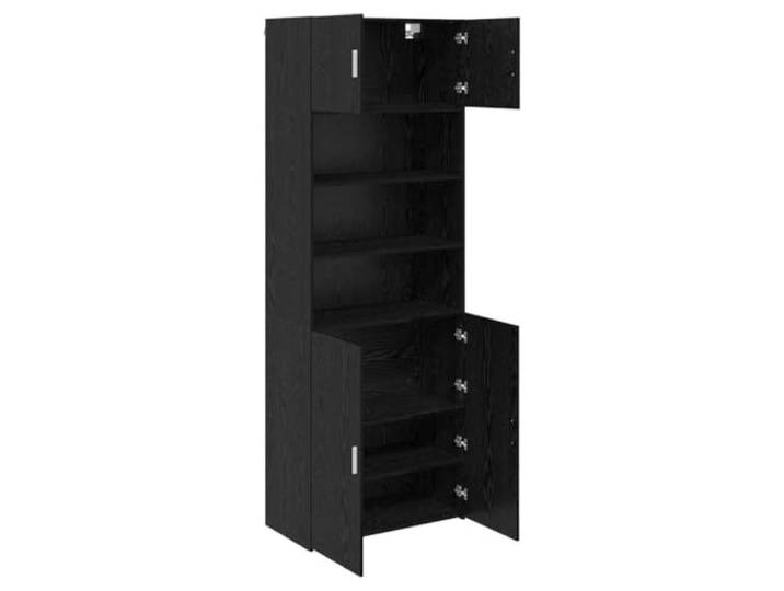 Aufbewahrungsschrank Schwarz Eichen-Optik 80 x 42,5 x 225 cm Hoher Schrank, Holzwerkstoff, hitzebeständig, viele Regale, wandmontiert, schlanke Form, Wohnzimmer