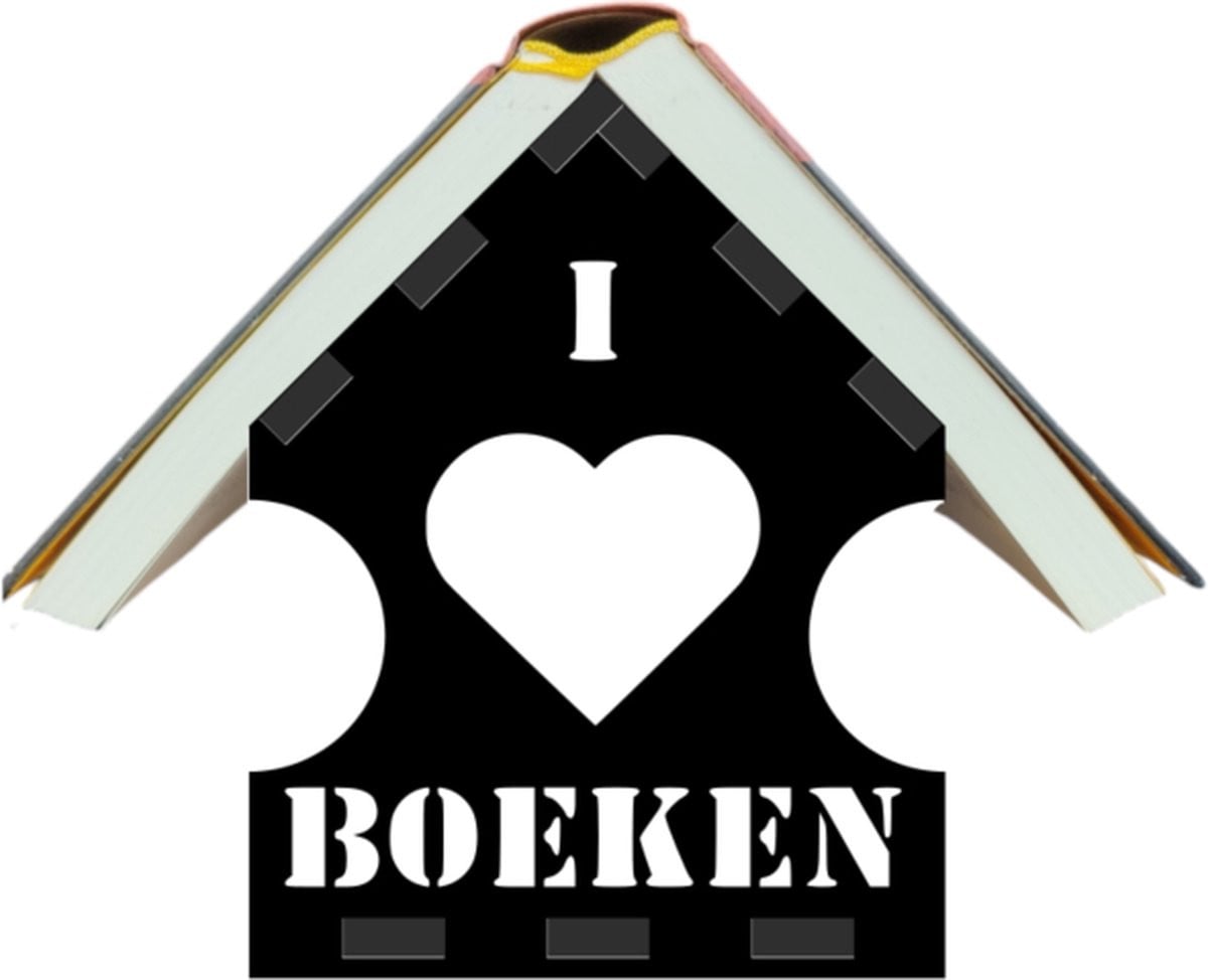 Djemzy Boekensteun Huisje met Hartje - Zwart Houten Boekenstandaard