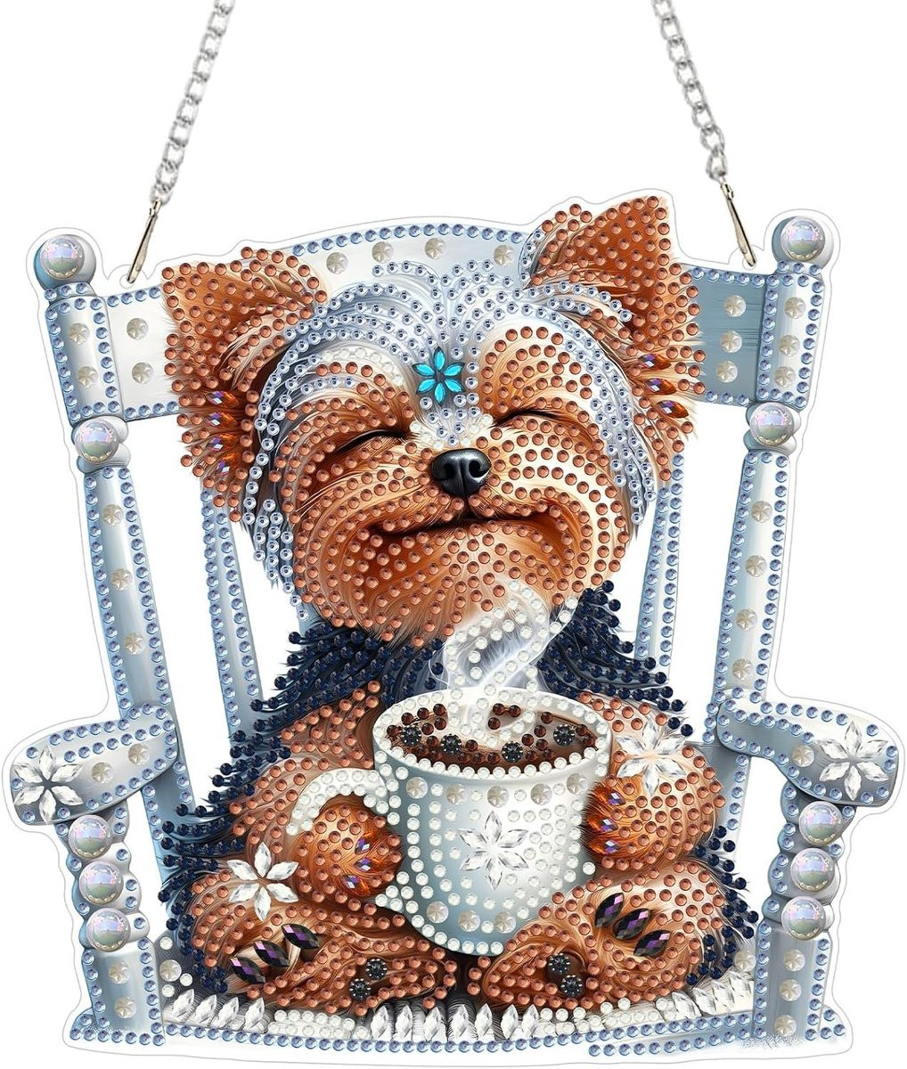 Gelukkige Puppy Diamant Kunst Hangend Ornament - 5D Diamantschilderen Decoratie voor Volwassenen