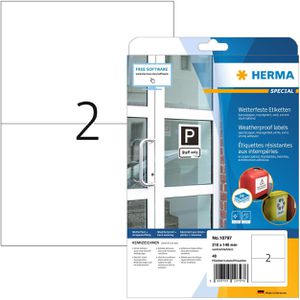 Herma Folienetiketten 10797, weiß, stark klebend, 210 x 148mm, wetterfest, 20 Blatt, 40 Stück