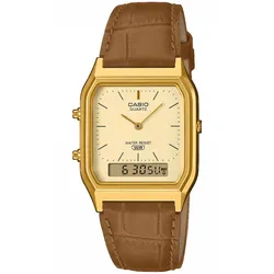 Chronograph CASIO VINTAGE, braun, goldfarben, Armbanduhren, Damen, Chronograph, Quarzuhr, Armbanduhr, Damenuhr, Herrenuhr, Lederarmband, analog