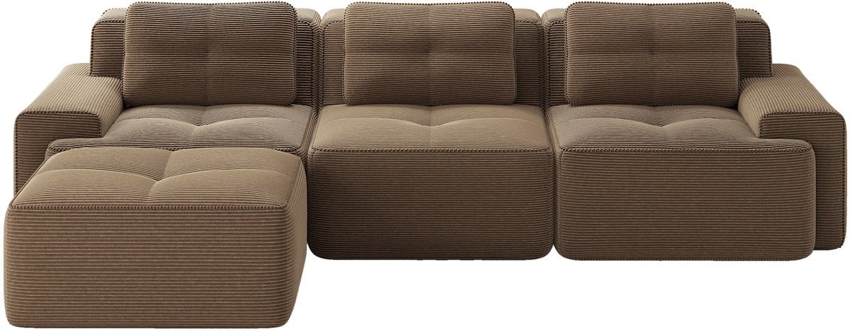 Modulaire L-vormige 3-zitsbank Cloud met voetenbank en slaapfunctie - Bruin Corduroy