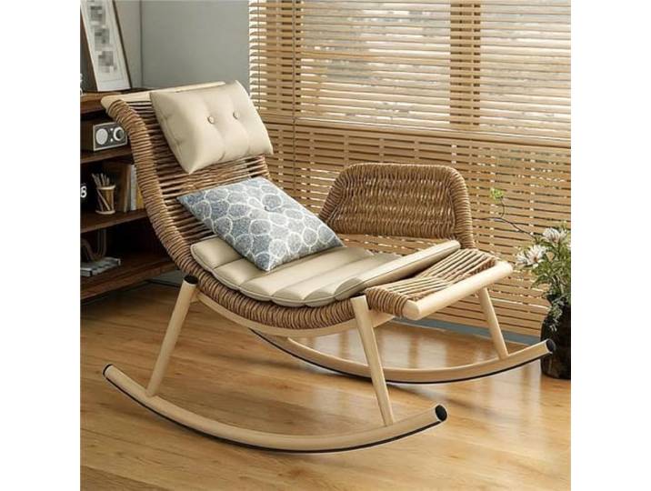 HBSSP Terrassenschaukelstuhl Ergonomischer Schaukelstuhl Außenbereich Mit Kissen und Armlehne, PE-Rattan-Liege, für Balkon, Garten, Veranda, Wohnzimmer im Innenbereich (Natur)