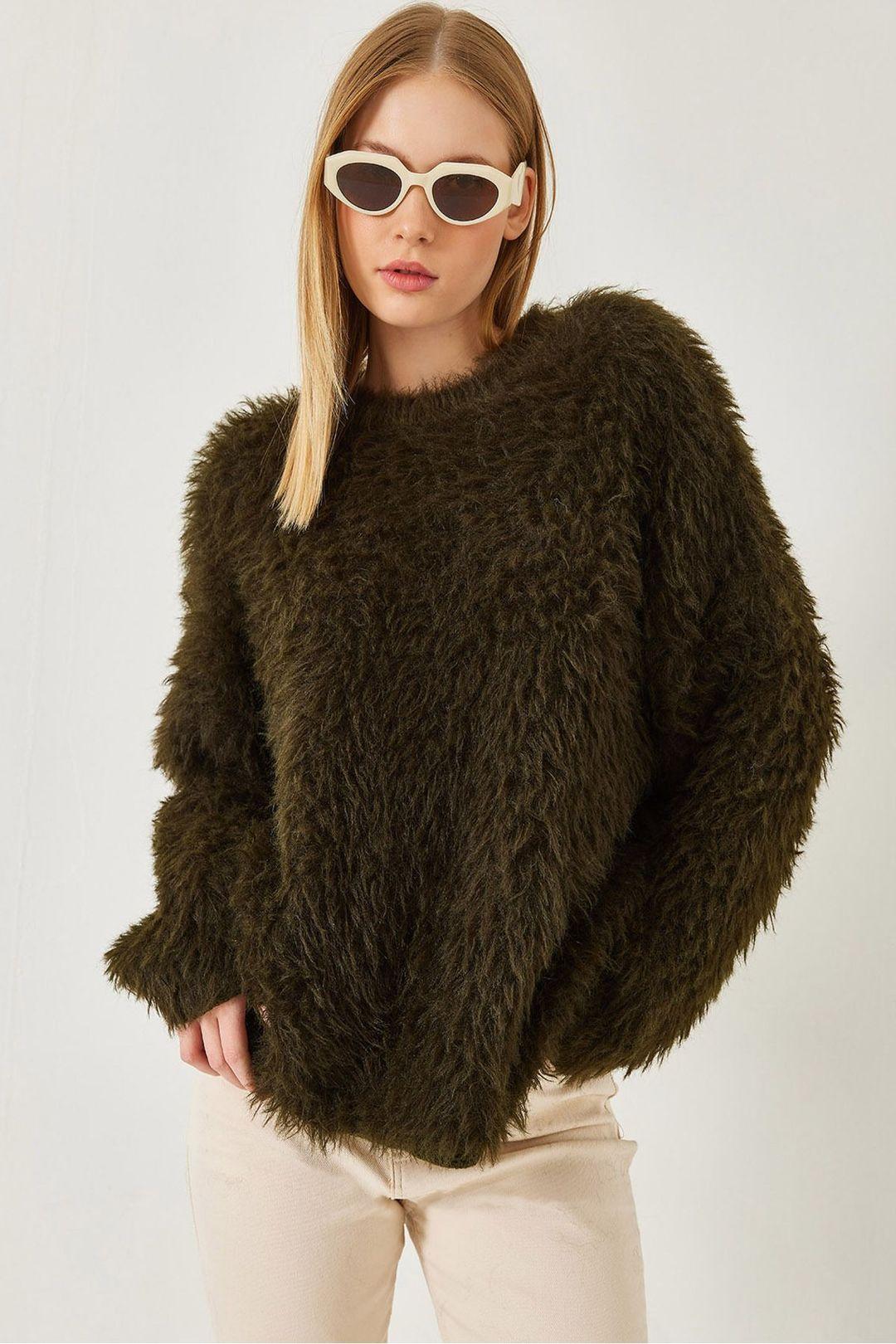 Oversized Getextureerde Breisweater met Pluchen Detail