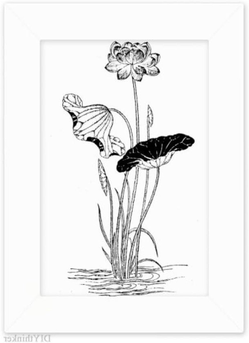 DIYthinker Desktop Fotolijst met Lotusbloem Waterverf Afbeelding, Zwart Wit, 12,7 x 17,8 cm
