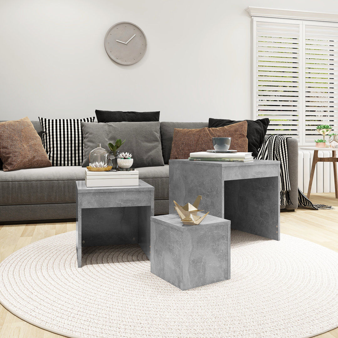 17 Stories Gnesis Nesting Tables 3 pcs Engineered Wood Concrete Grey/Concrete Grey 45cm H X 45cm W X 45cm D