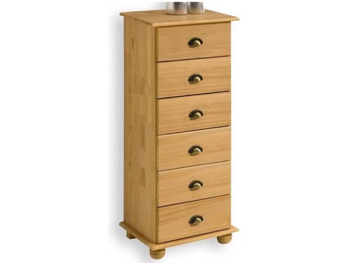 Chiffonnier COLMAR commode apothicaire avec 6 tiroirs de rangement en pin massif finition cirée