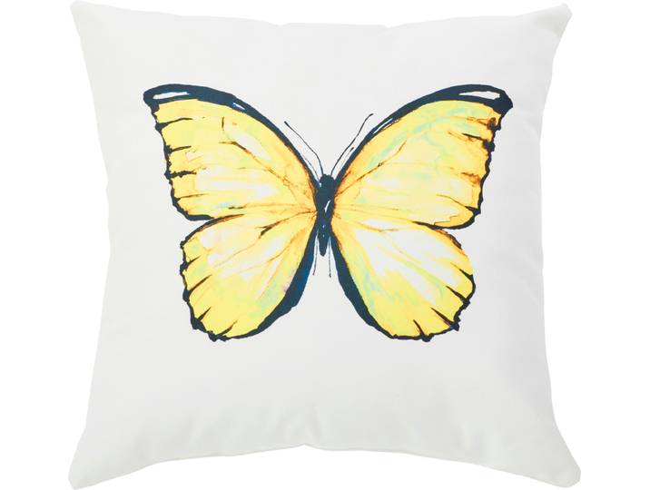 Dekokissen DONE. Butterfly , gelb (weiß, gelb, bedruckt), B:45cm L:45cm, Olefin (Polypropylen), Dekokissen_Sitzkissen_Kissenhüllen, Dekokissen, Beidseitig bedrucktes Outside Kissen inklusive Füllung