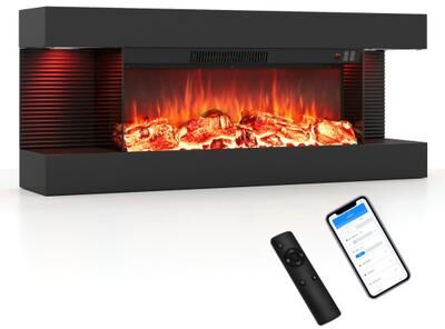 "Costway 26"" 3-Sided Wall Mount Electric Fireplace with 40"" Floating Mantel for Living Room-40"""