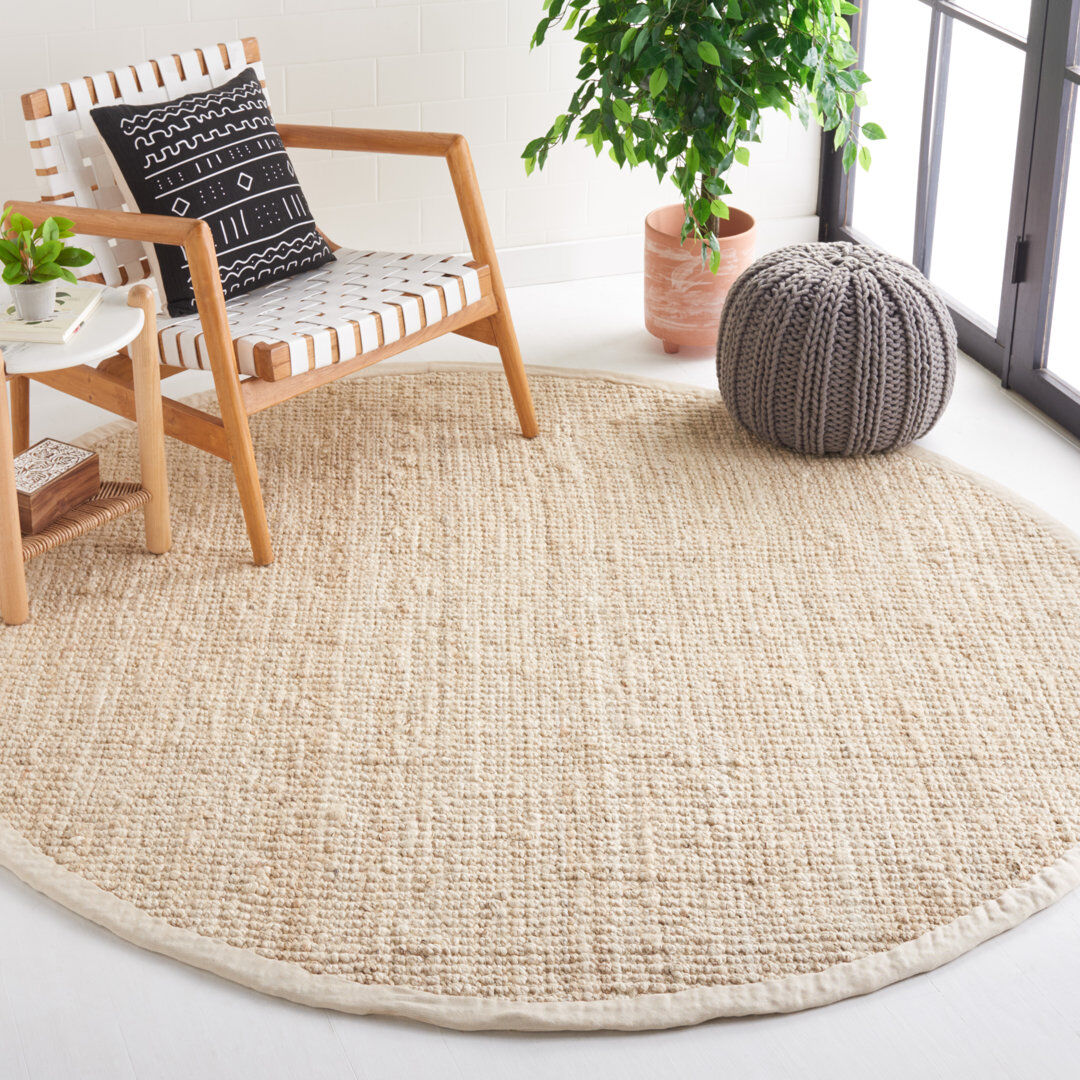 Ebern Designs Jute / Sisal Hand Woven Area Rug Ivory Round 152 cm