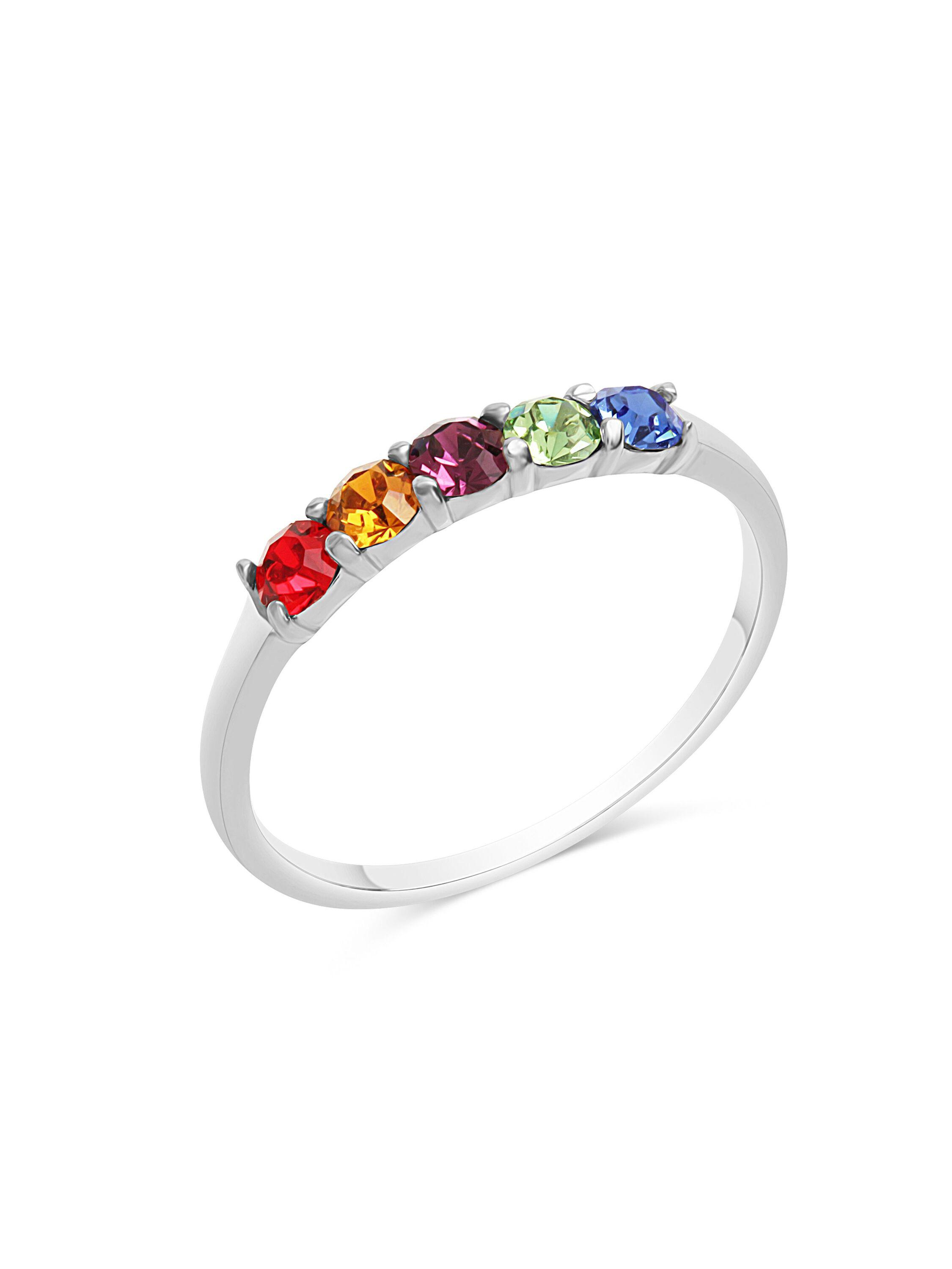 Zeeme Silber Ring Silber 925 rhodiniert mit bunten Kristallen