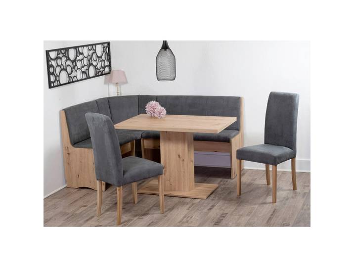 P & B Eckbankgruppe Duisburg, Grau, Eiche Artisan, Buche, massiv, Uni, eckig, 165x89x125 cm, Esszimmer, Bänke, Tischgruppen & Eckbankgruppen