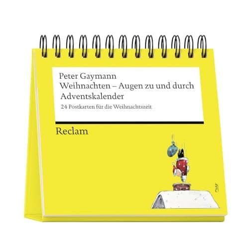 Adventskalender Augen zu und durch met 24 postkaarten van Reclam Philipp Jun. Geel