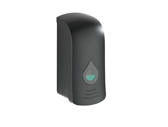 WENKO Desinfektionsmittel- und Seifenspender Ranera L Schwarz, hygienischer Wand-Spender für Desinfektionsmittel, Flüssigseife etc, Befestigen ohne Bohren, Füllmenge: 740 ml, 10,5 x 24,5 x 10,5 cm