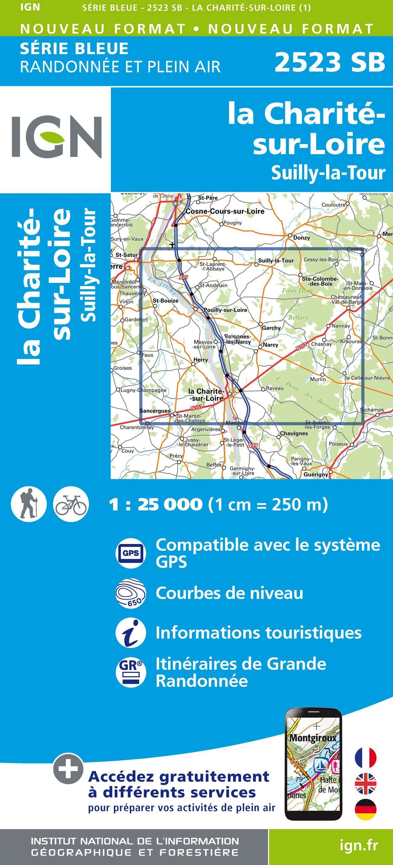 Carte de randonnée IGN Série Bleue n° 2523 - La Charité-sur-Loire, Suilly-la-Tour