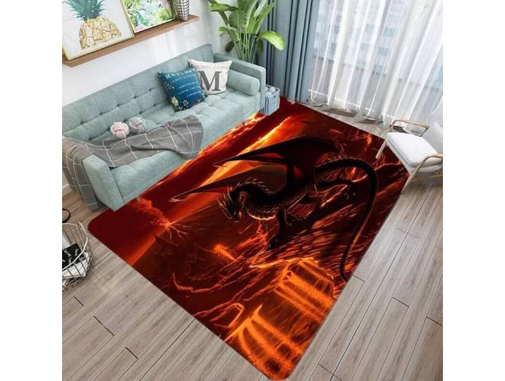 Tapis 3D Dragon du Volcan Area Rug Tapis de Salon Chambre à Doux Poils Courts Tapis de Maison Antidérapant 120X160cm[3749]
