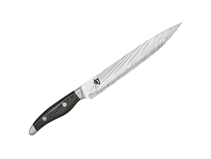 KAI Shun Nagare Couteau à Jambon 23 cm Longueur de Lame - Lame à Double Noyau en Acier Damascus de 72 Couches VG 2 & VG 10 - Pakkawood Gris-Noir - Fabriqué à la Main au Japon - Couteau à Viande Forgé