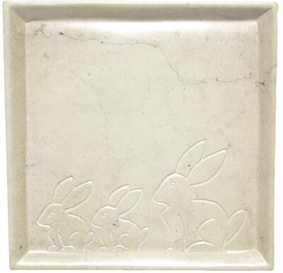 Global Crafts Soapstone Bunny Design Square Appetizer Plate