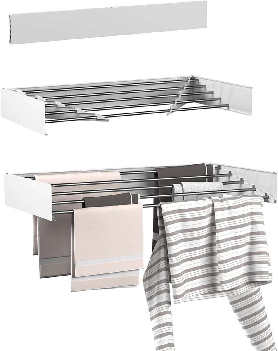 Inklapbaar wanddroogrek voor kleding met 4m drooglengte - Wit