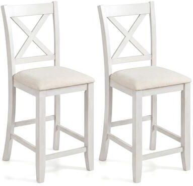 Costway Modern Farmhouse Counter Height Stools with Footrest and Cushion-White