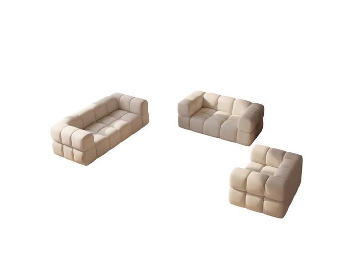Kaiser Möbel Sofagarnitur, Set 3+2+1, Veloursstoff Bluvel, Creme, Averro 3+2+1, Holz, 240x70x96 cm, Wohnzimmer, Sofas & Couches, Sitzgarnituren