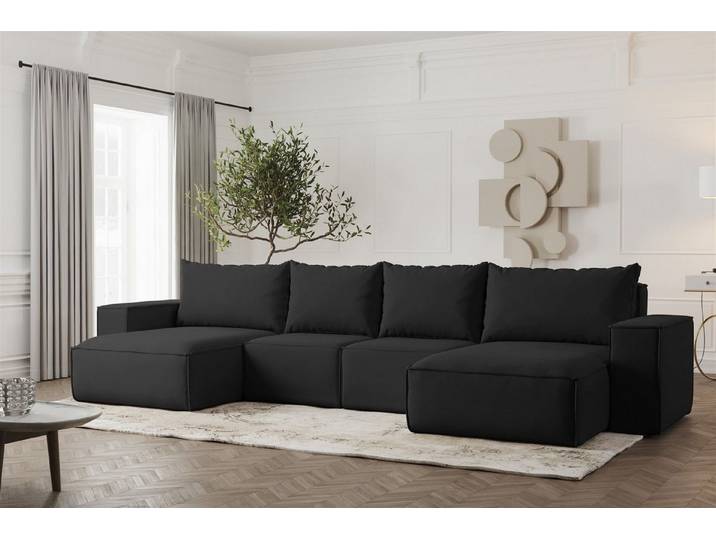 Fun Möbel Wohnlandschaft Sofa U-Form ESTELLE, Rücken echt bezogen