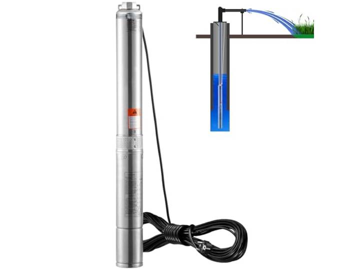 VEVOR Pompe Immergée pour Puits Profond\, 750 W\, Pompe à Eau en Acier Inoxydable\, Débit 7\,1 m³/h\, 75 m\, avec Cordon Électrique 9\,1 m\, Pompe Étanche IP68 pour Usage Domestique\, Irrigation Industrielle