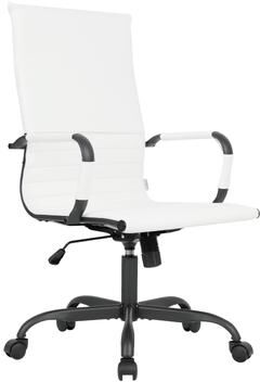 LeisureMod Harris High Back Ergonomic Leather Ribbed Office Chair - Swivel, Adjustable, Lumbar Support, Padded Headrest