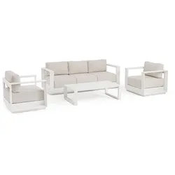 Garten-Set Moses aus Aluminium und Olefin-Gewebe, modern, weiß-beige, inkl. Kissen, 4-teilig