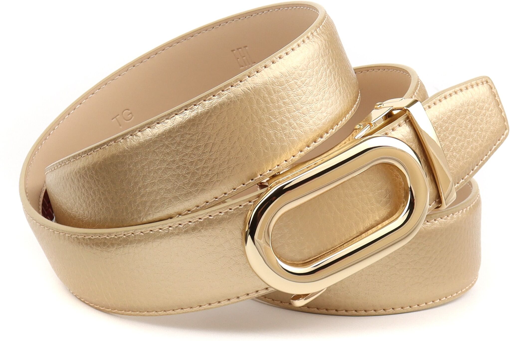 Ledergürtel ANTHONI CROWN, Damen, Gr. 75, gold, Rindsleder, unifarben, Gürtel Ledergürtel, Automatik Schliesse, abgesteppte Ränder, leicht bombiert gold 75
