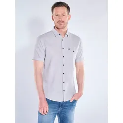 engbers Herren Kurzarmhemd mit Leinenanteil Grau regular uni Button Down - S