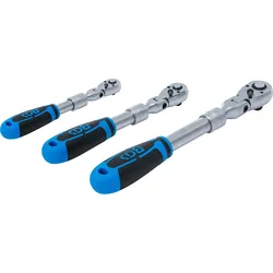 BGS Umschaltknarren-Satz ausziehbar abwinkelbar Abtrieb Außenvierkant 6,3 mm (1/4") - 10 mm (3/8") - 12,5 mm (1/2") 3tlg. - 25128