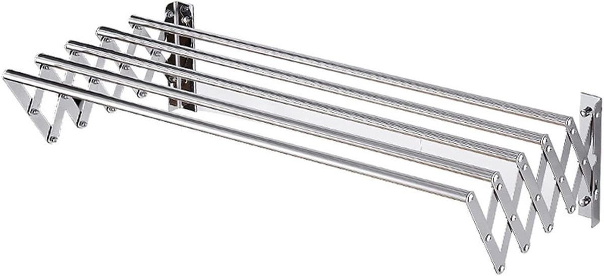 Intrekbaar kledingrek voor wandmontage in zilver, 40 cm