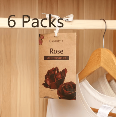 Inspire Curations 6 Pack Aromatherapy Scented Sachet Set Long Lasting Scented Sachets For Closet, Drawer & Car Freshening 6 Packs Rose