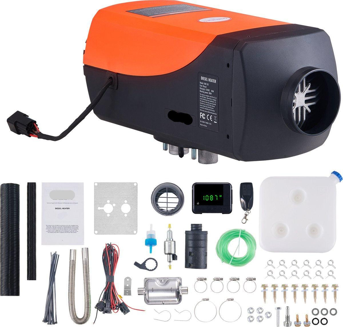 Selius Diesel standkachel 12V 8KW - Luchtverwarmer met LCD monitor en afstandsbediening - Oranje