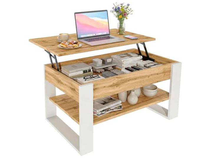 CraftPAK Couchtisch höhenverstellbar mit Stauraum - Couchtische - Wohnzimmertisch klappbar - höhenverstellbarer Coffee Table - Wohnzimmer Tisch Holz Braun