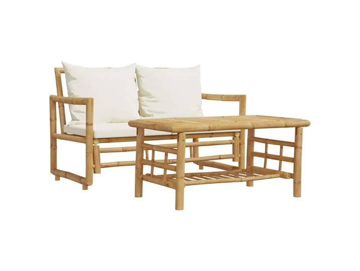 vidaXL Gartensofa-Set 2Er Set Mit Kissen Bambus, Braun, Naturmaterialen, Gartenmöbel, Gartengarnituren, Gartenmöbel-Sets