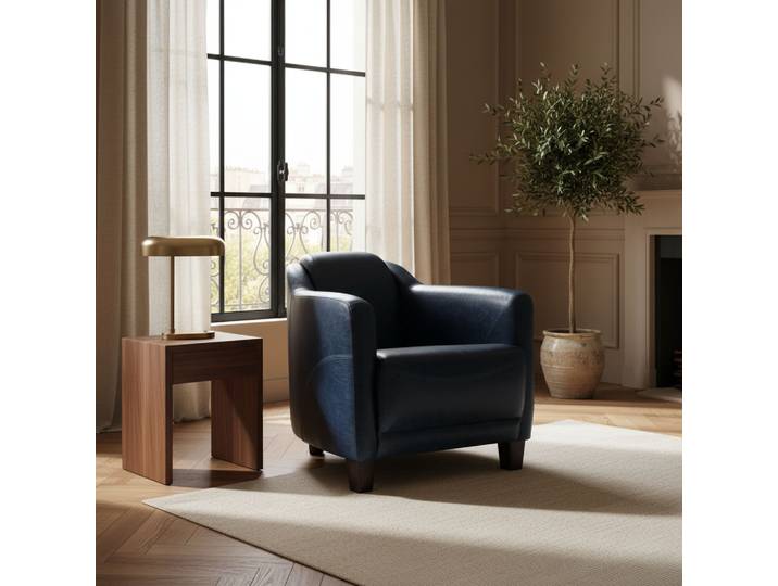 Fauteuil Club Gentleman en Cuir - Bleu