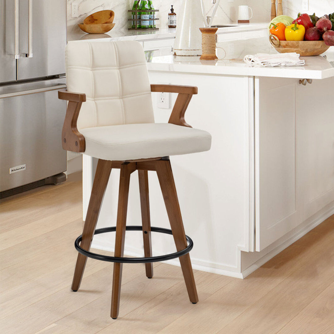 Blue Elephant Corrales Swivel Bar Stool Beige Bar Stool (78.7cm Seat Height)
