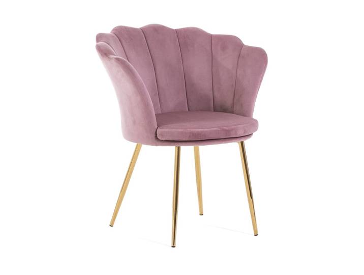 Fauteuil coquillage velours rose pieds or