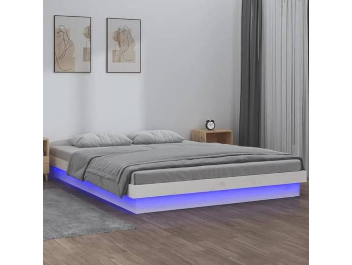 Cadre de lit - AKOZON - 140x190 cm - Bois massif - LED - Télécommande