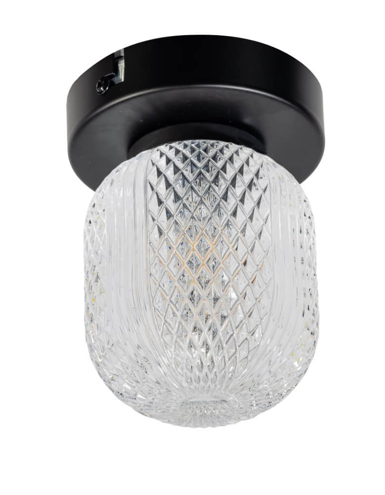 ETH Kristel plafondlamp zwart en transparant met aluminium en glas