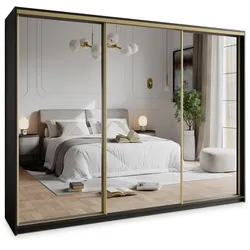 SCHWEBETÜRENSCHRANK RIEN 270/205/60 cm 3-türig mit Spiegel Schwarz